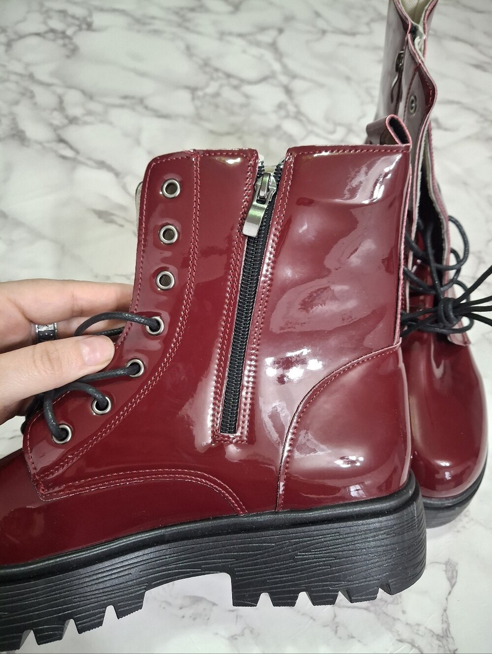 Burgundy Patent Combat Boots - Picture 4 of 7